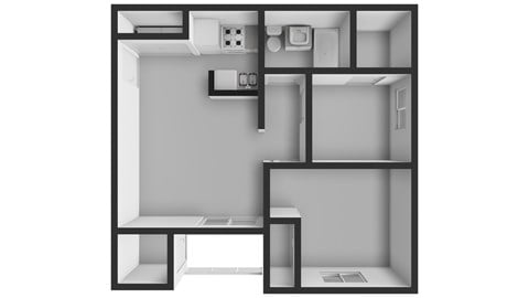 Floor plan for 2 beds, 1 bath, 818 sqft